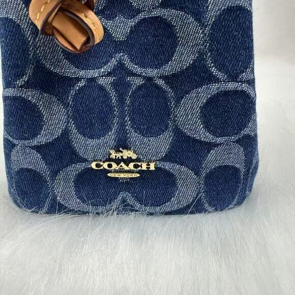 Coach Drawstring Wristlet In Signature Denim Gold/Denim Blue Natu… - Picture 9 of 12